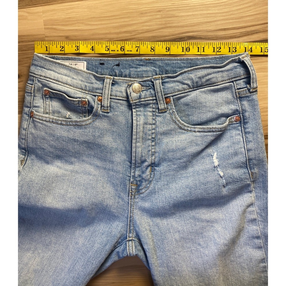 Gap 70s Flare High Rise Jeans Light Wash Distressed Raw Hem Size 28 6R - Picture 4 of 8